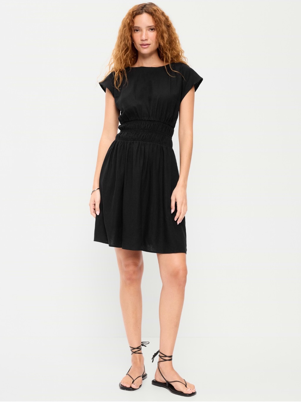 Old Navy Black Smocked Waist Cap-Sleeve Dress